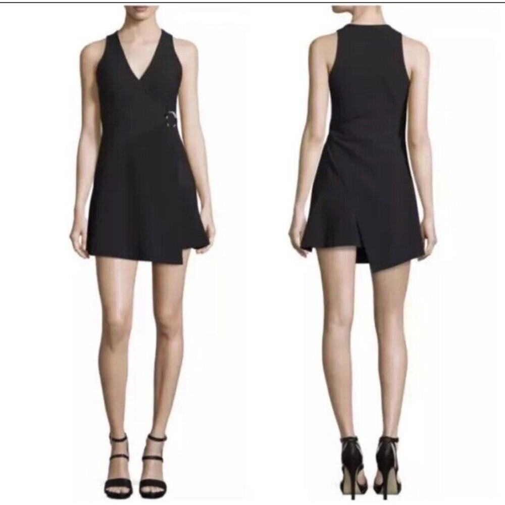 Cinq A‎ Sept Orion Faux Wrap Mini Dress Black Size 4 Sleeveless V Neck